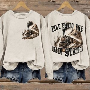 Women’s Take’em To The Train Station Print Washed Sweatshirt