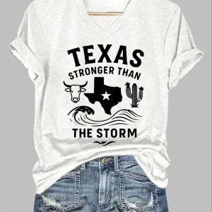 Women’s Texas Stronger Than The Storm Printed Short-Sleeved T-Shirt Women’s Texas Stronger Than The Storm Printed Short-Sleeved T-Shirt