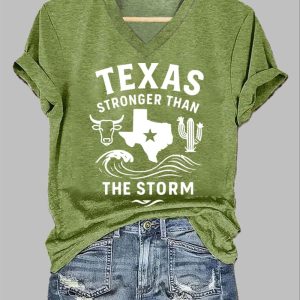 Womens Texas Stronger Than The Storm Printed Short Sleeved T Shirt 3