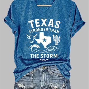 Womens Texas Stronger Than The Storm Printed Short Sleeved T Shirt 4