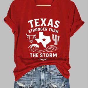 Womens Texas Stronger Than The Storm Printed Short Sleeved T Shirt 5