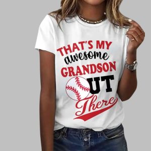Women’s That’s My Awesome Grandson Out There Baseball Printed Short-Sleeved T-Shirt Women’s That’s My Awesome Grandson Out There Baseball Printed Short-Sleeved T-Shirt