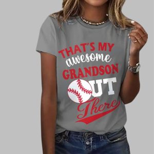 Women’s That’s My Awesome Grandson Out There Baseball Printed Short-Sleeved T-Shirt