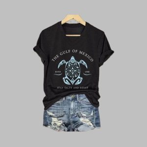 Women’s The Gulf Of Mexico Stay Salty And Resist Printed V Neck T-Shirt Women’s The Gulf Of Mexico Stay Salty And Resist Printed V Neck T-Shirt