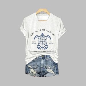 Women’s The Gulf Of Mexico Stay Salty And Resist Printed V Neck T-Shirt