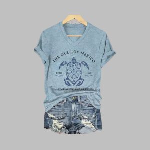 Women's The Gulf Of Mexico Stay Salty And Resist Printed V Neck T-Shirt 2 Womens The Gulf Of Mexico Stay Salty And Resist Printed V Neck T Shirt 3
