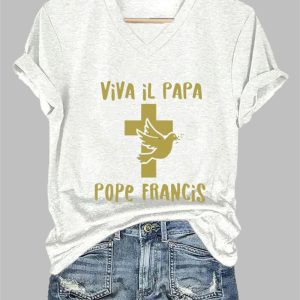 Womens Viva il Papa Pope Francis Print Casual T Shirt 3