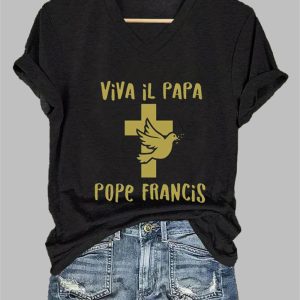 Womens Viva il Papa Pope Francis Print Casual T Shirt 4