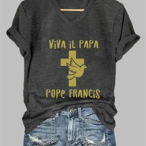Womens Viva il Papa Pope Francis Print Casual T Shirt 5